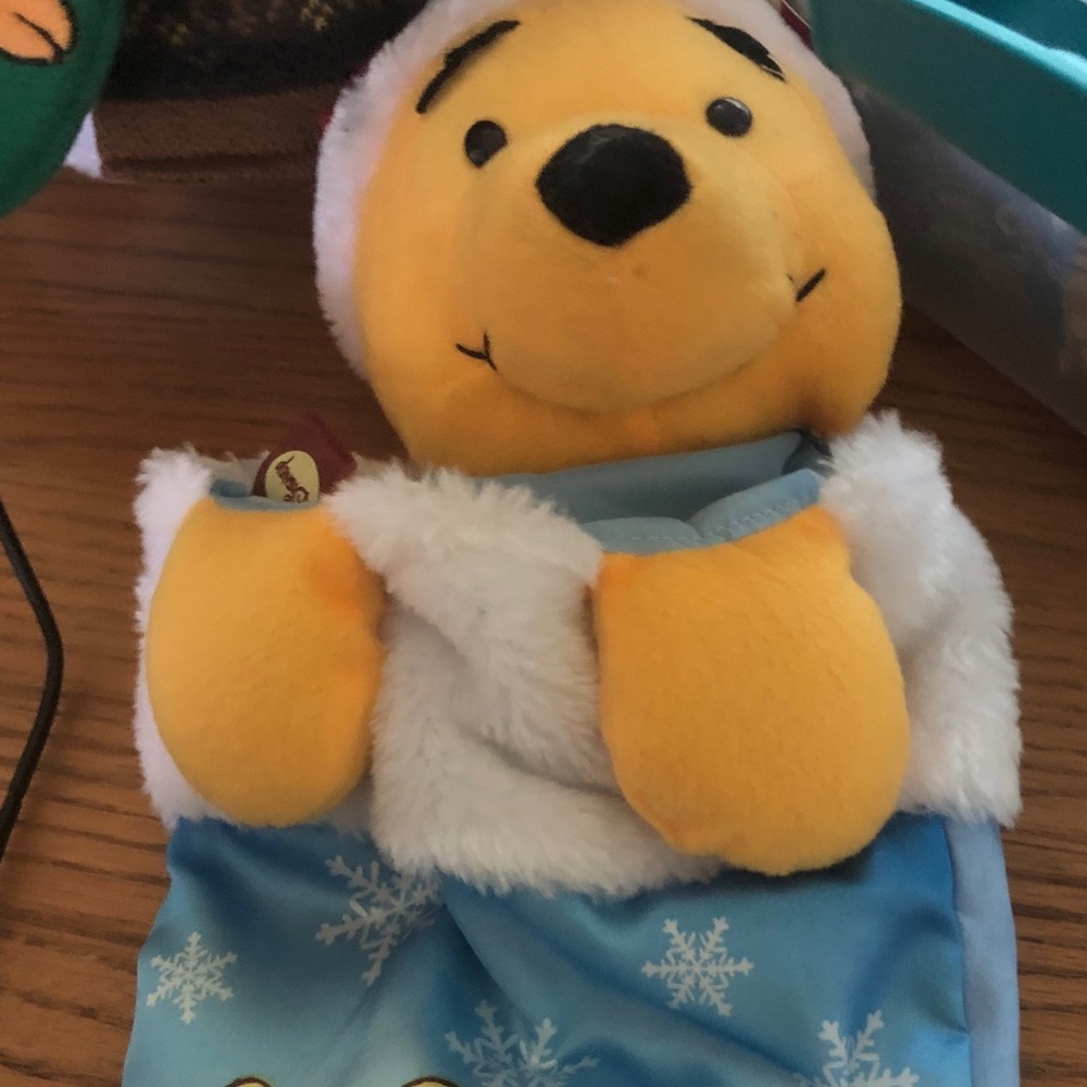 Disney Yellow and Blue Winnie the Pooh Holiday Plush Puppet